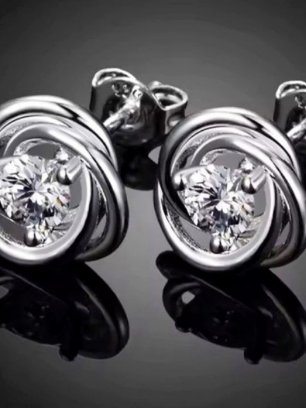 Crystal Knot Stud Earrings in Sterling Silver 925